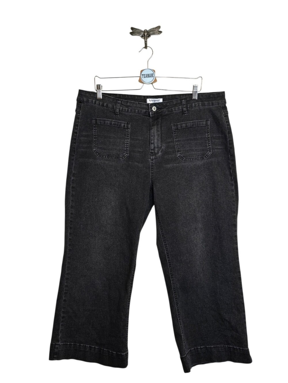 Luvamia Women's 2XL Black Charcoal Crop Wide Leg Denim 20-22